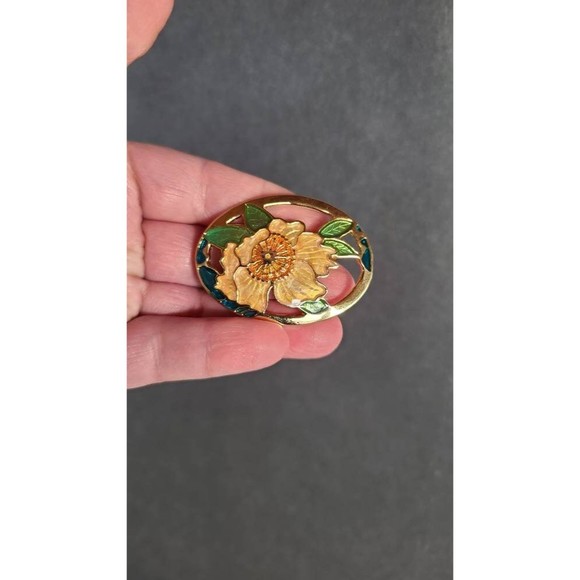 Vintage Cloisonne Cutout Floral Brooch - Picture 5 of 10